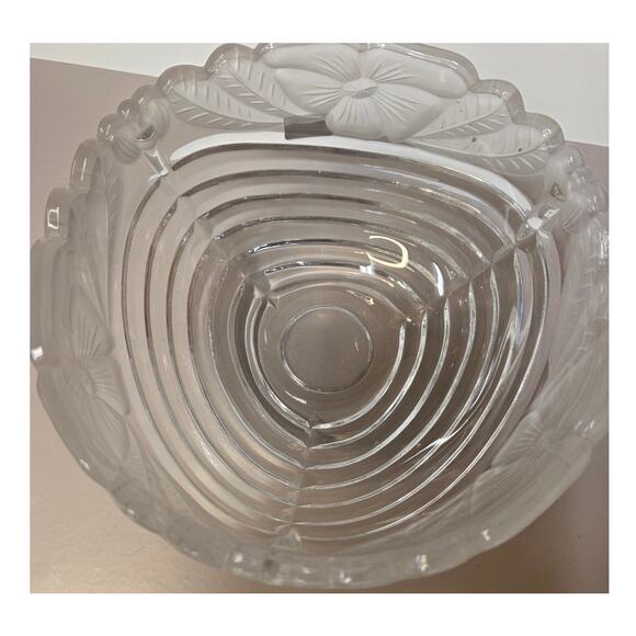 Block Floral Bowl 3.5"x6.75" Heavy Full Lead Crystal. Clear and Frosted. Poland - Picture 3 of 6